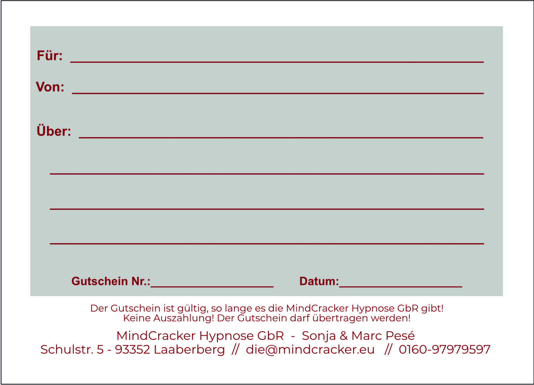 MindCracker Gutschein Hypnose Rückseite